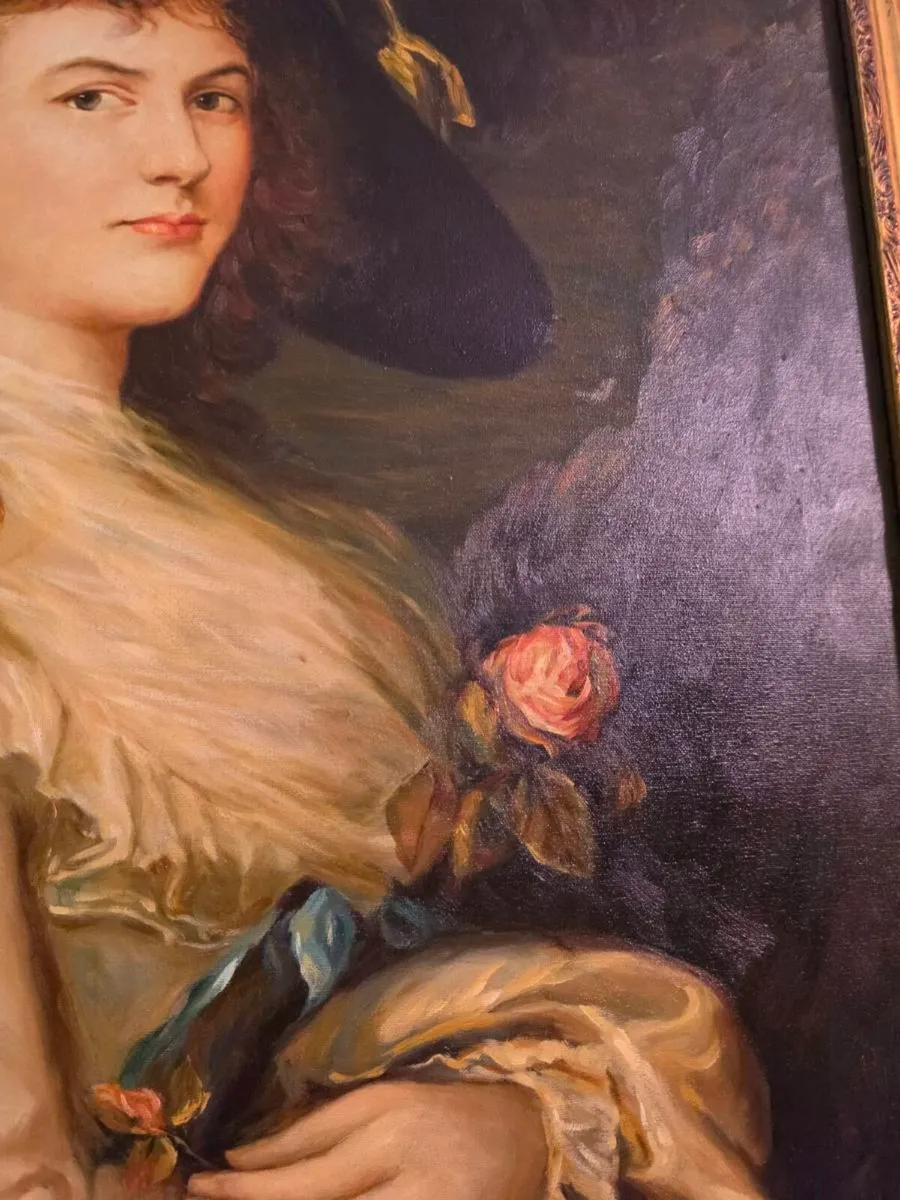 Large vintage oil on canvas - Image 4