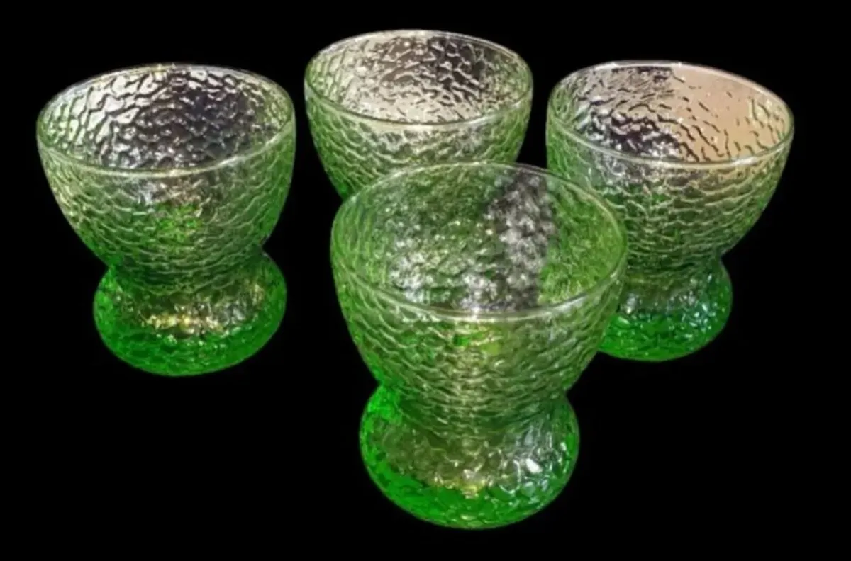 Vintage Harrods Green Textured Glass Bowls/Glasses - Image 3