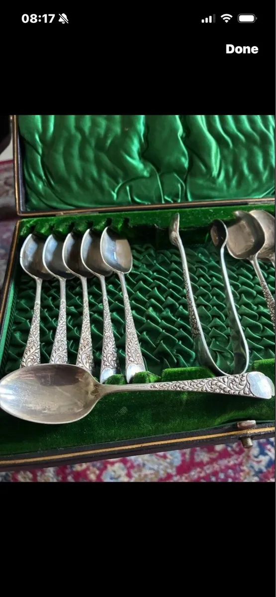 Antique Sterling Silver Spoons & Sugar Thongs Set - Image 2