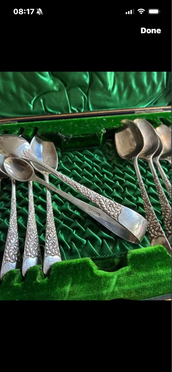 Antique Sterling Silver Spoons & Sugar Thongs Set - Image 3