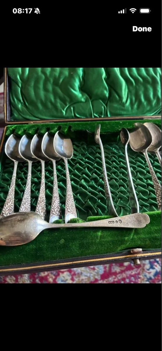 Antique Sterling Silver Spoons & Sugar Thongs Set - Image 4
