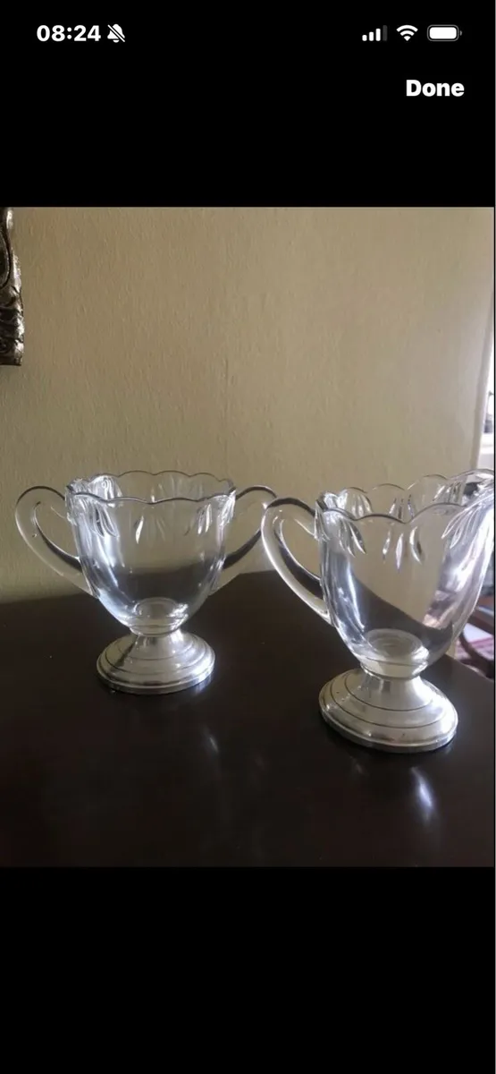 Antique Silver Footed Milk & Sugar Bowl Set - Image 1