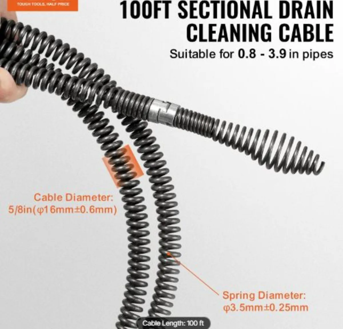 Sectional Drain Cleaning Cable 100FT/30.5 m x 5/8 - Image 4