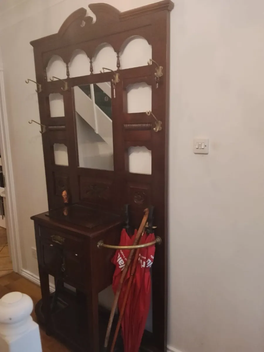 Antique/Vintage Wooden Hall Stand with Mirror – Co