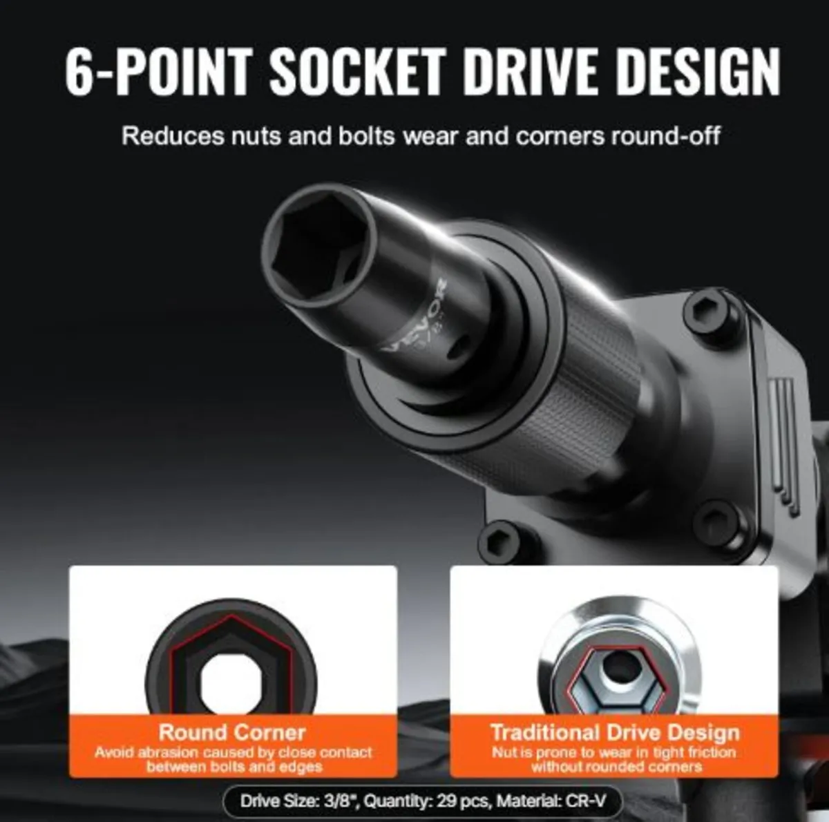 3/8" Drive Impact Socket Set, 29 Piece Shallow - Image 2
