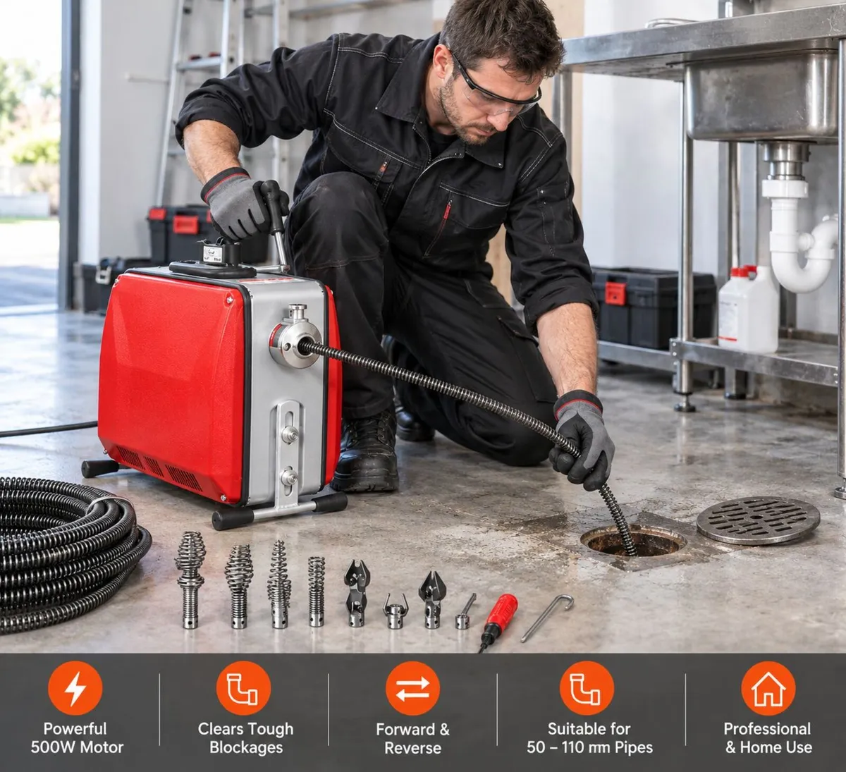 500W Electric Drain Cleaning Machine – 25.4m Sewer - Image 1