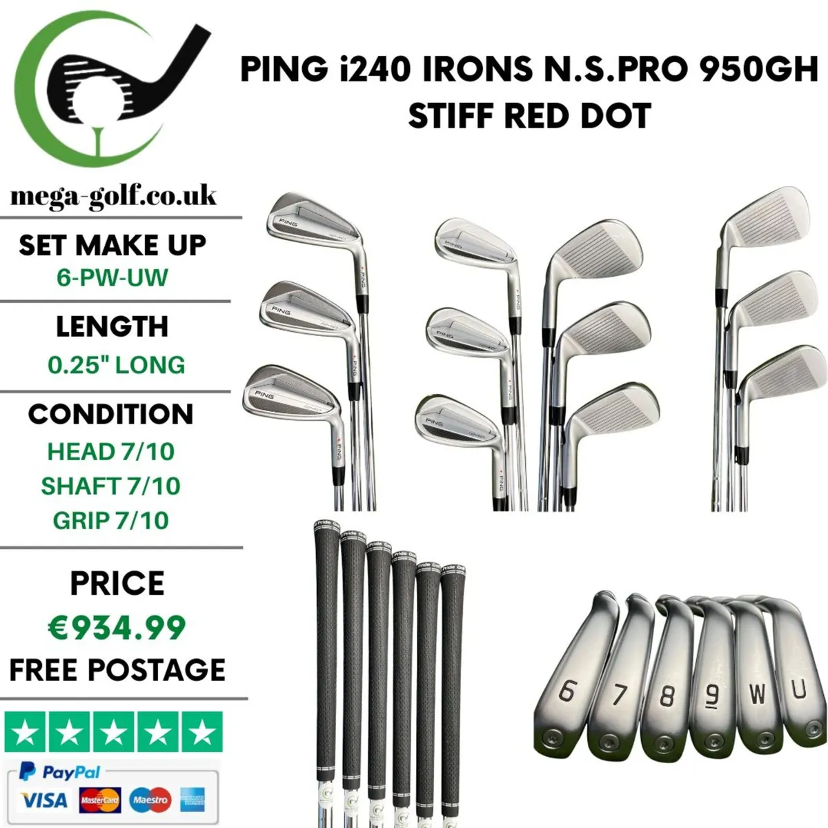 Ping i240 Irons / 6-Pw-Uw / N.S.Pro 950GH Stiff - Image 1