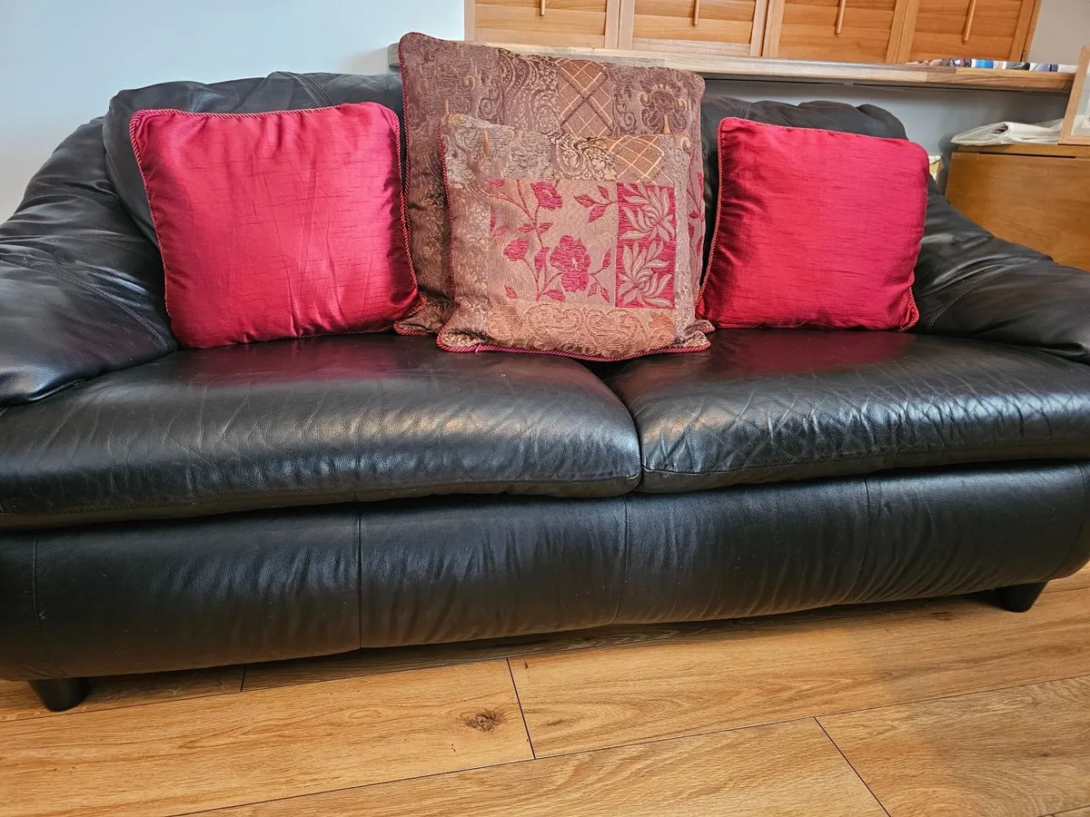 Leather Couches, cushions & 5ft Divan bed base - Image 3