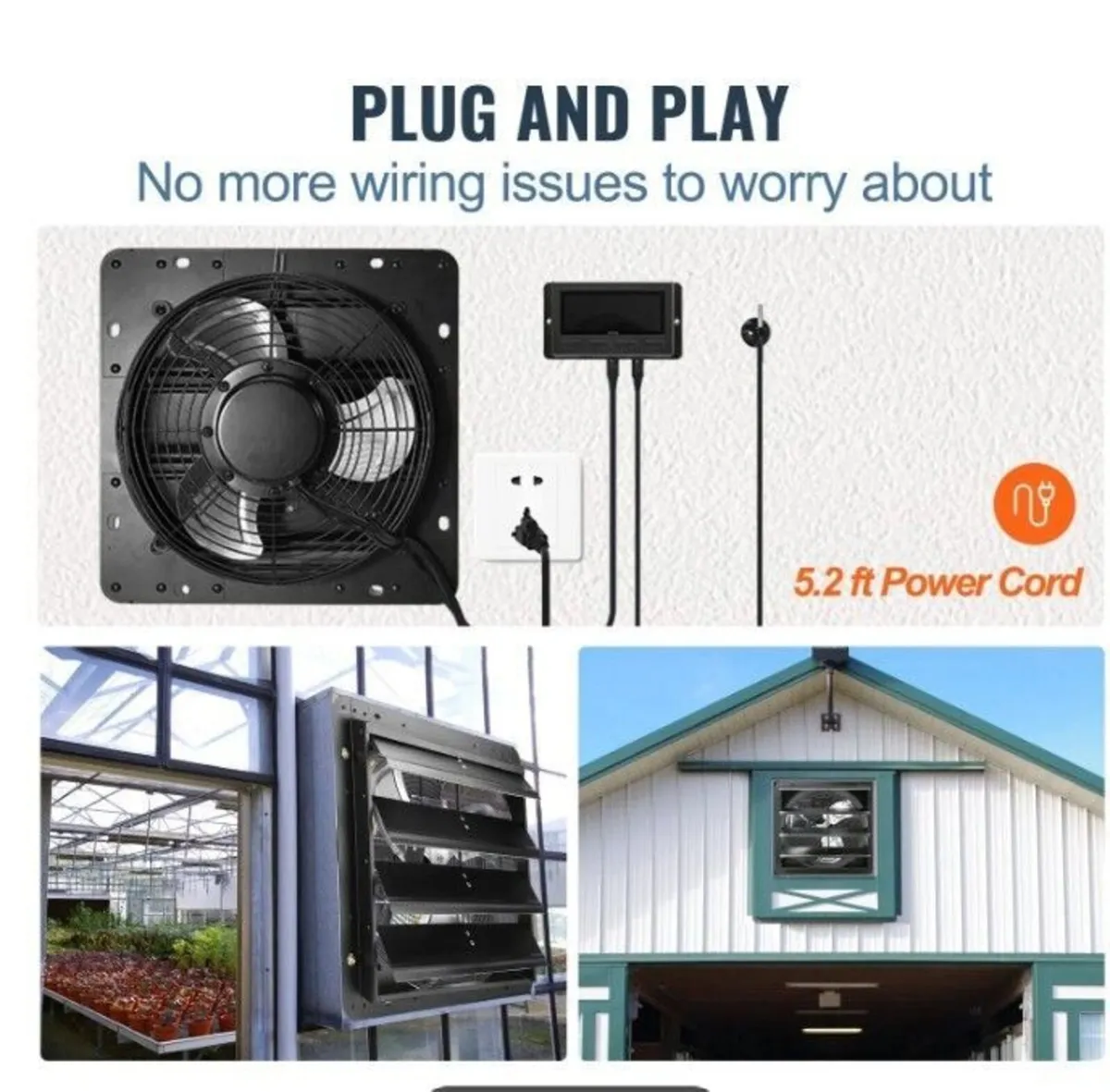 16-Inch Metal Exhaust Fan with Temperature & Humid - Image 3