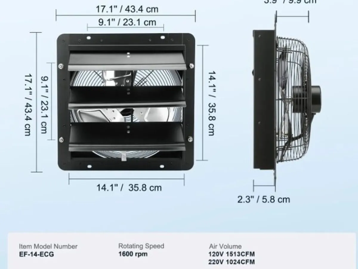 14-Inch Metal Exhaust Fan with Temperature & Humid - Image 2