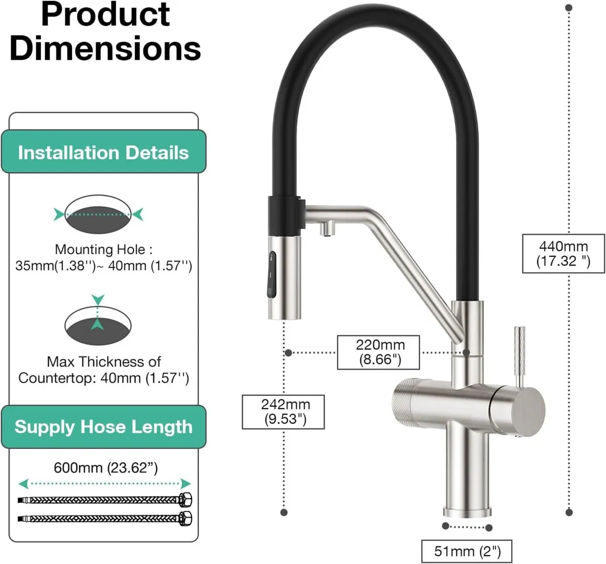 3 Way Kitchen Sink Tap with Pull Down - Image 2