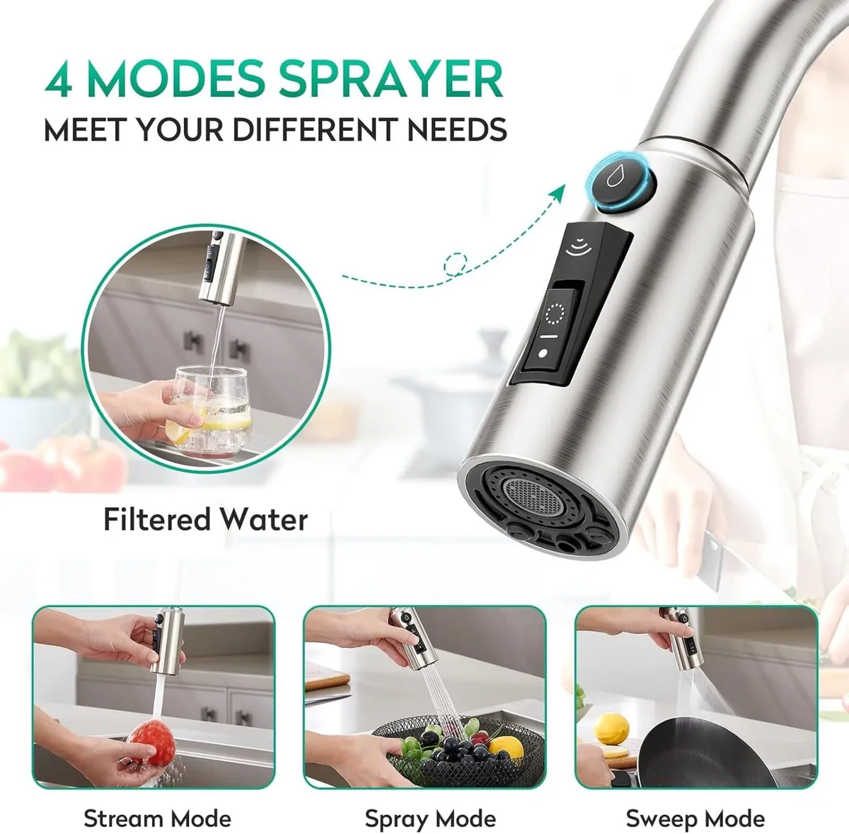 3 Way Filtered Water Tap Swivel Single Handle - Image 3