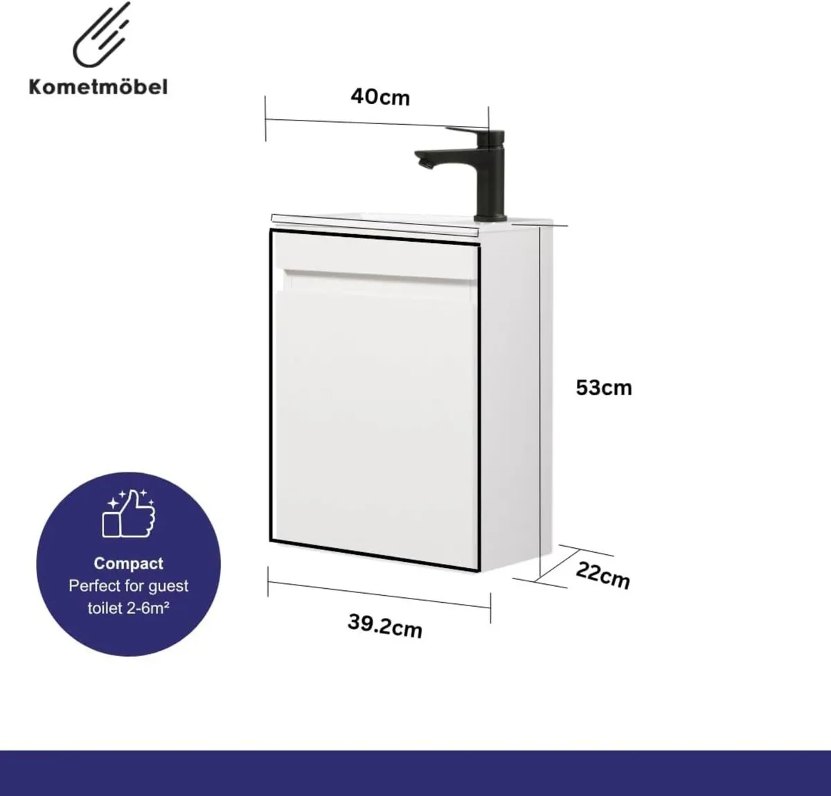 400MM Wall Hung Cloakroom Vanity Unit with Basin - Image 2