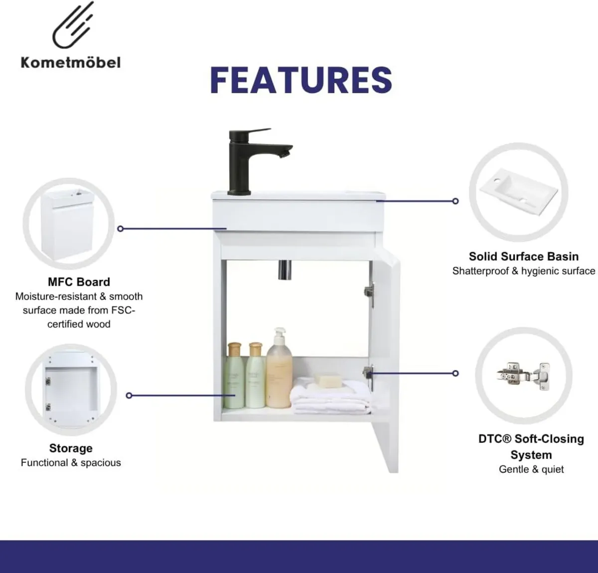 400MM Wall Hung Cloakroom Vanity Unit with Basin - Image 3