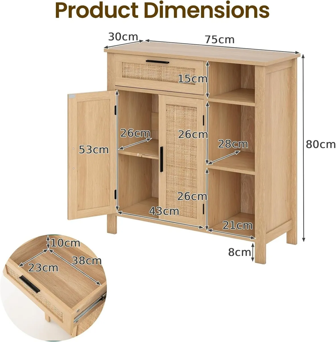 Wooden Buffet Sideboard Boho Storage Cabinet - Image 2