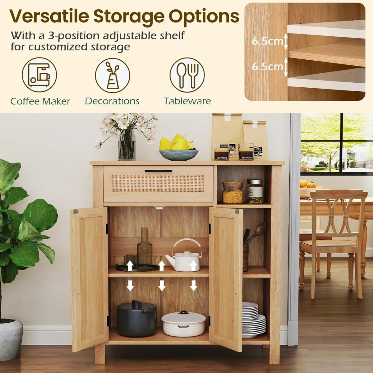 Wooden Buffet Sideboard Boho Storage Cabinet - Image 3