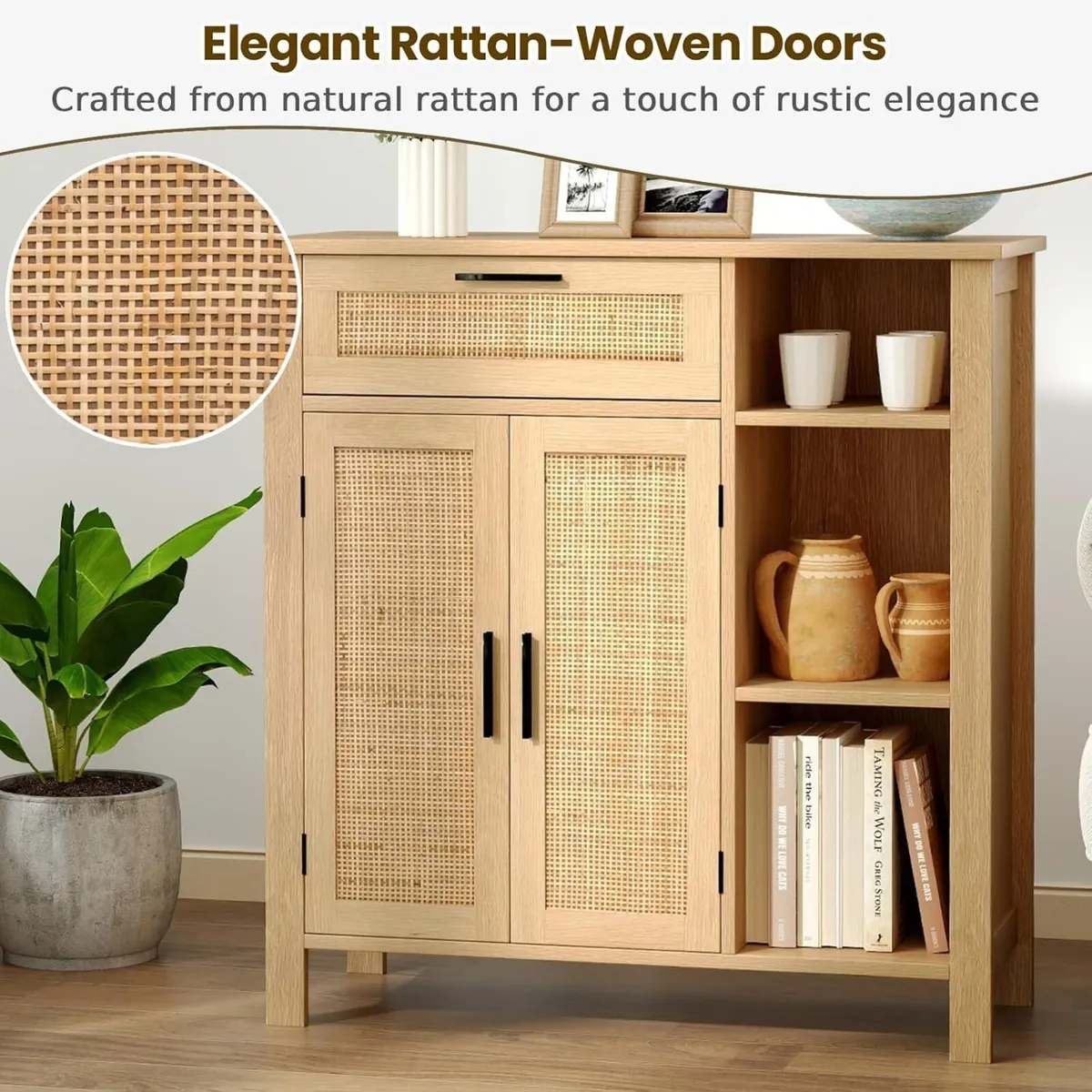 Wooden Buffet Sideboard Boho Storage Cabinet - Image 4