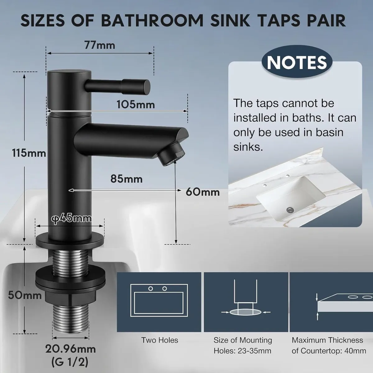 Basin Taps Pair and Bath Filler Tap - Image 2