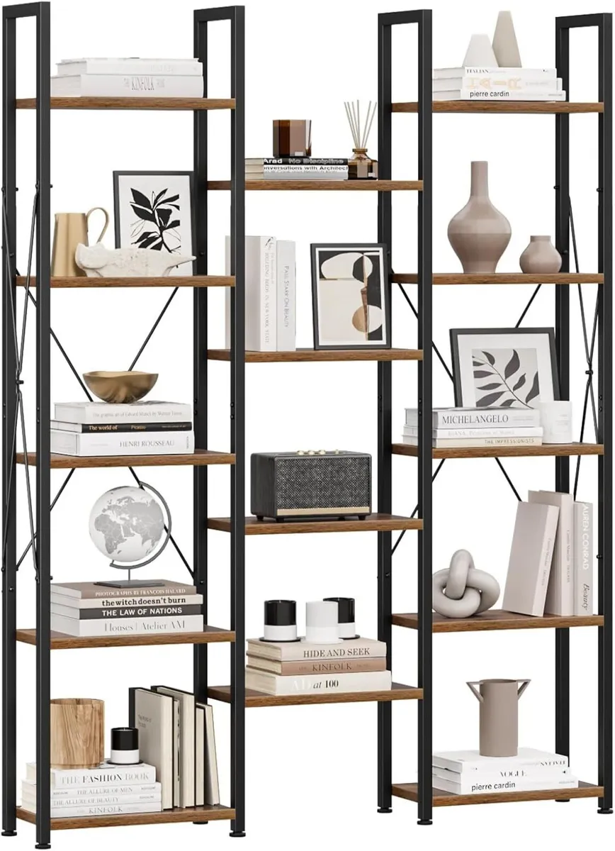 5-Tier Triple Bookshelf Bookcase with 14 Open - Image 1