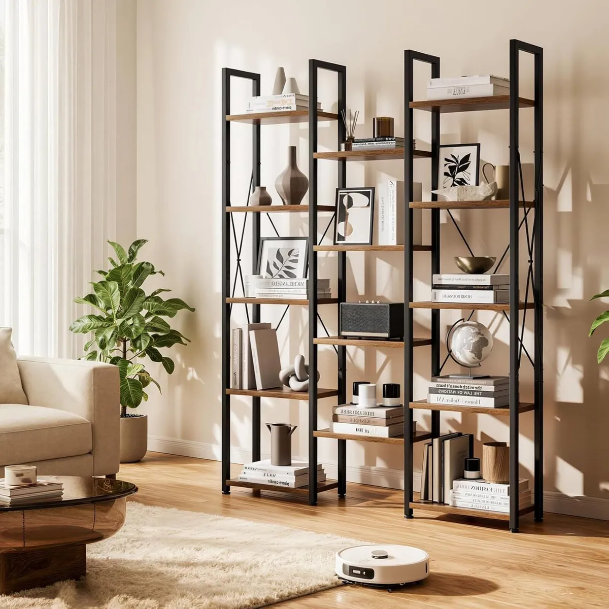 5-Tier Triple Bookshelf Bookcase with 14 Open - Image 2