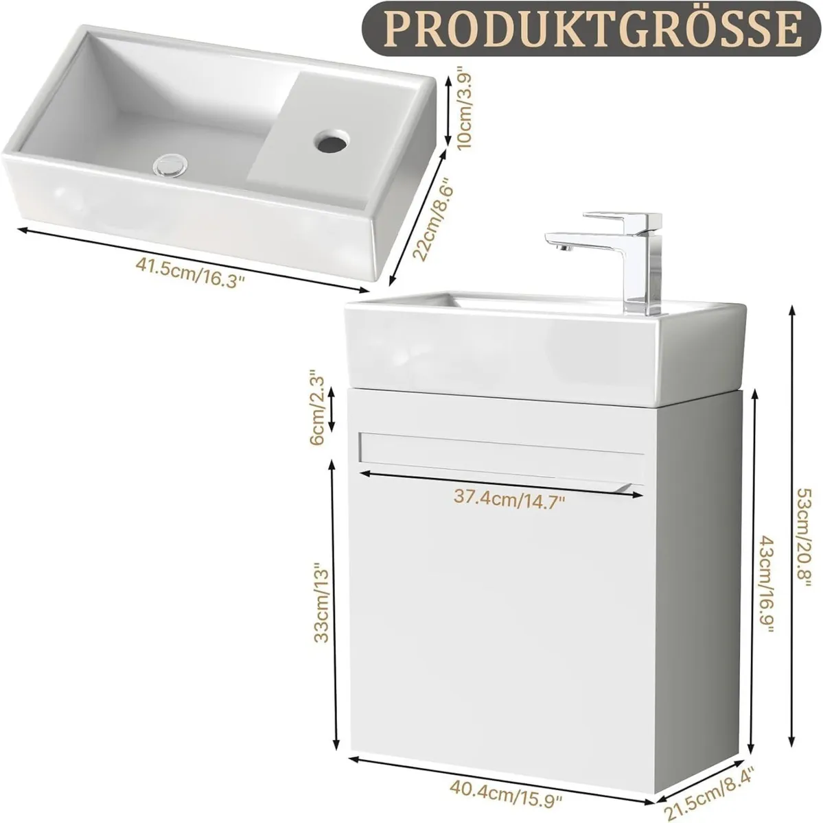 Bathroom Sink and Vanity Unit 40CM Wall Mounted - Image 2