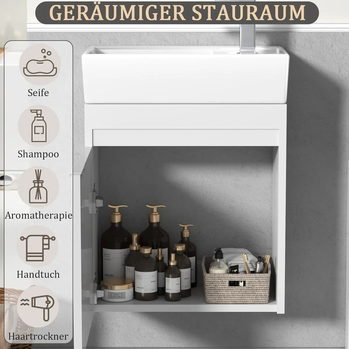 Bathroom Sink and Vanity Unit 40CM Wall Mounted - Image 3