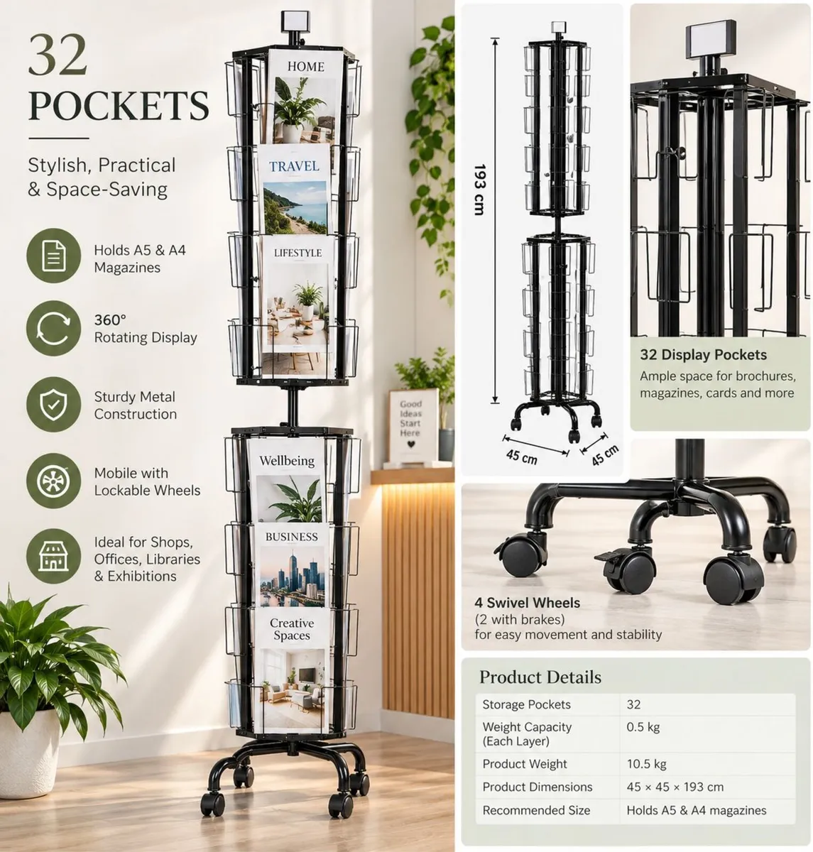 32 Pocket Rotating Magazine and Brochure Display - Image 3