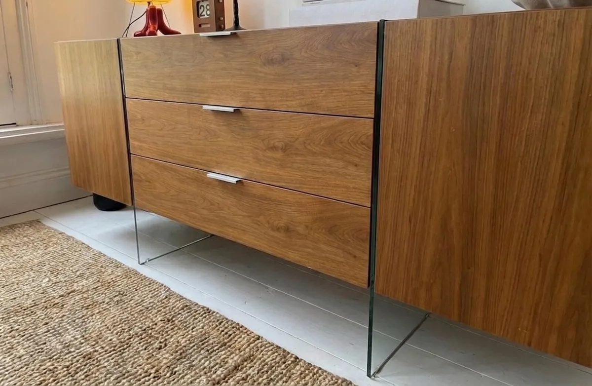 Vintage Mid Century Walnut & Glass Sideboard - Image 2