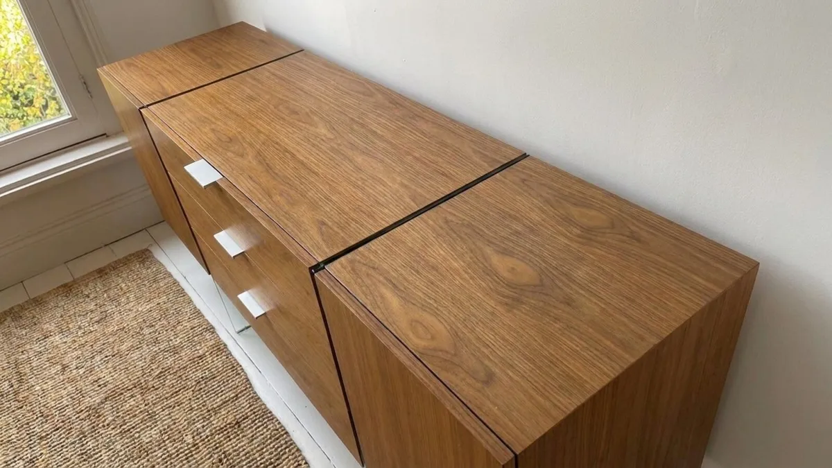 Vintage Mid Century Walnut & Glass Sideboard - Image 3