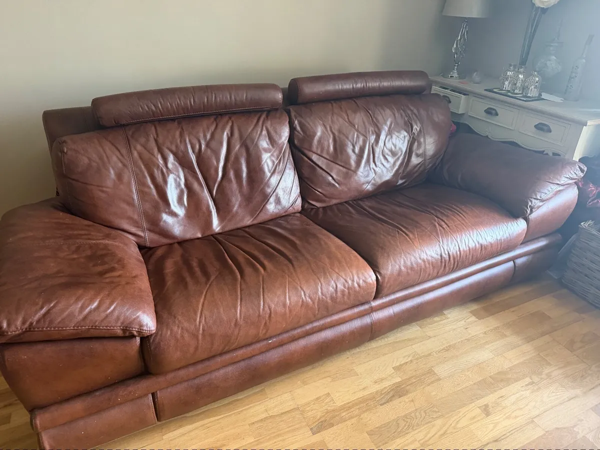 2 no. 3 seater leather Couches - Free to take away - Image 2