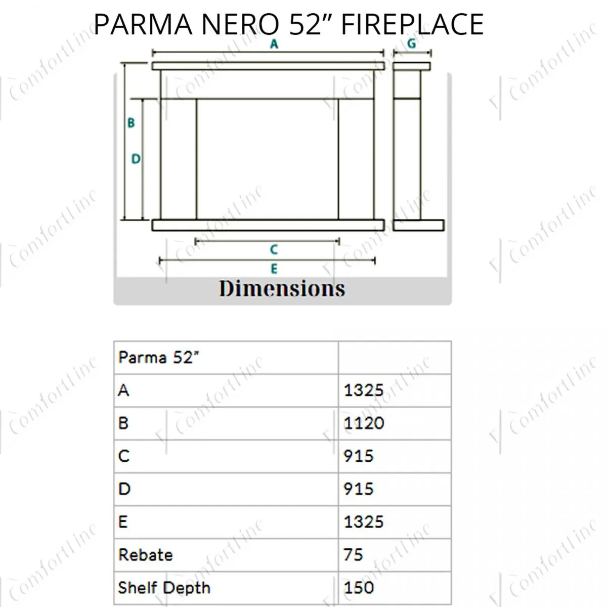 Parma 52'' Nero - Black Marble Fireplace Surround - Image 2