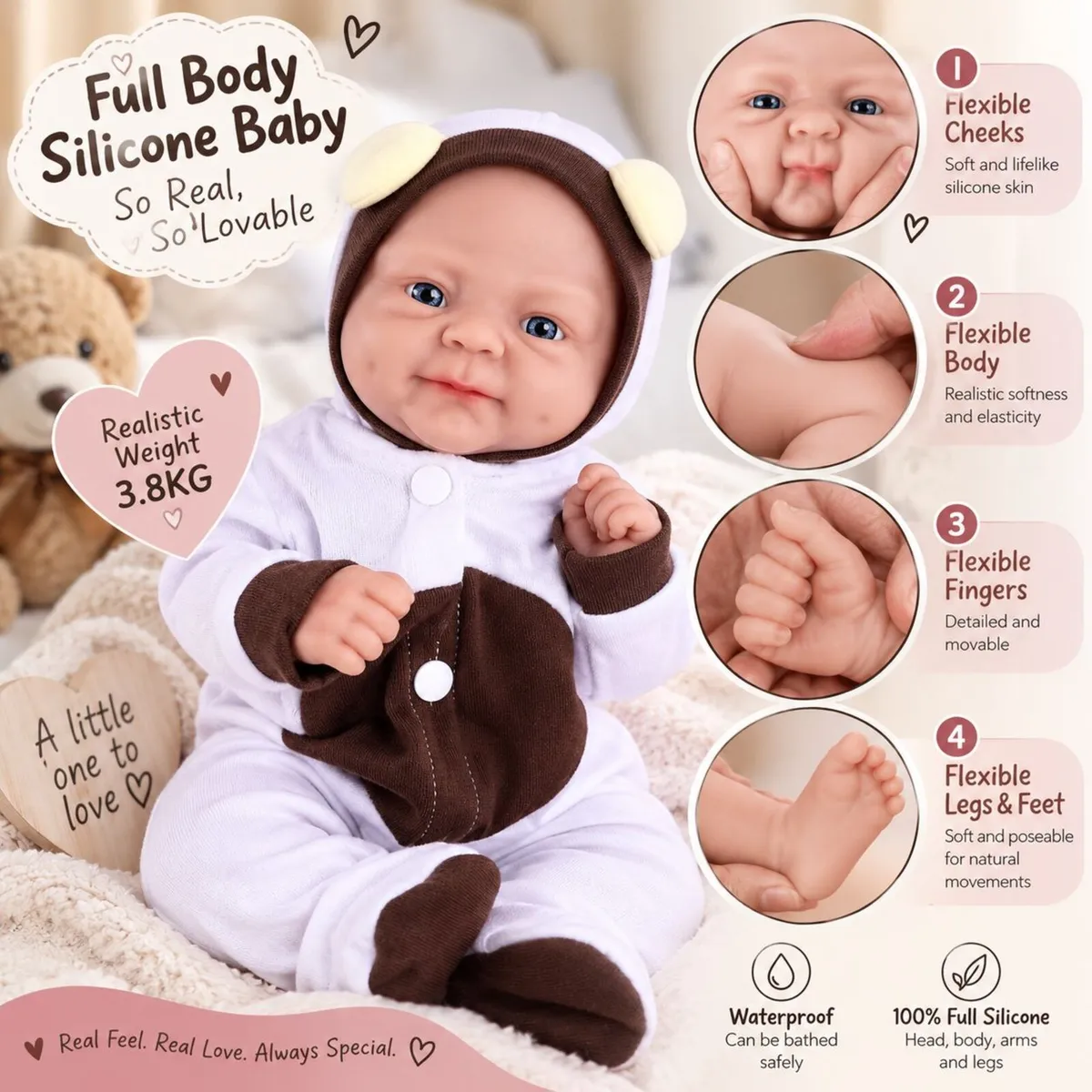 46cm Full Body Silicone Reborn Baby Girl Waterproo - Image 4