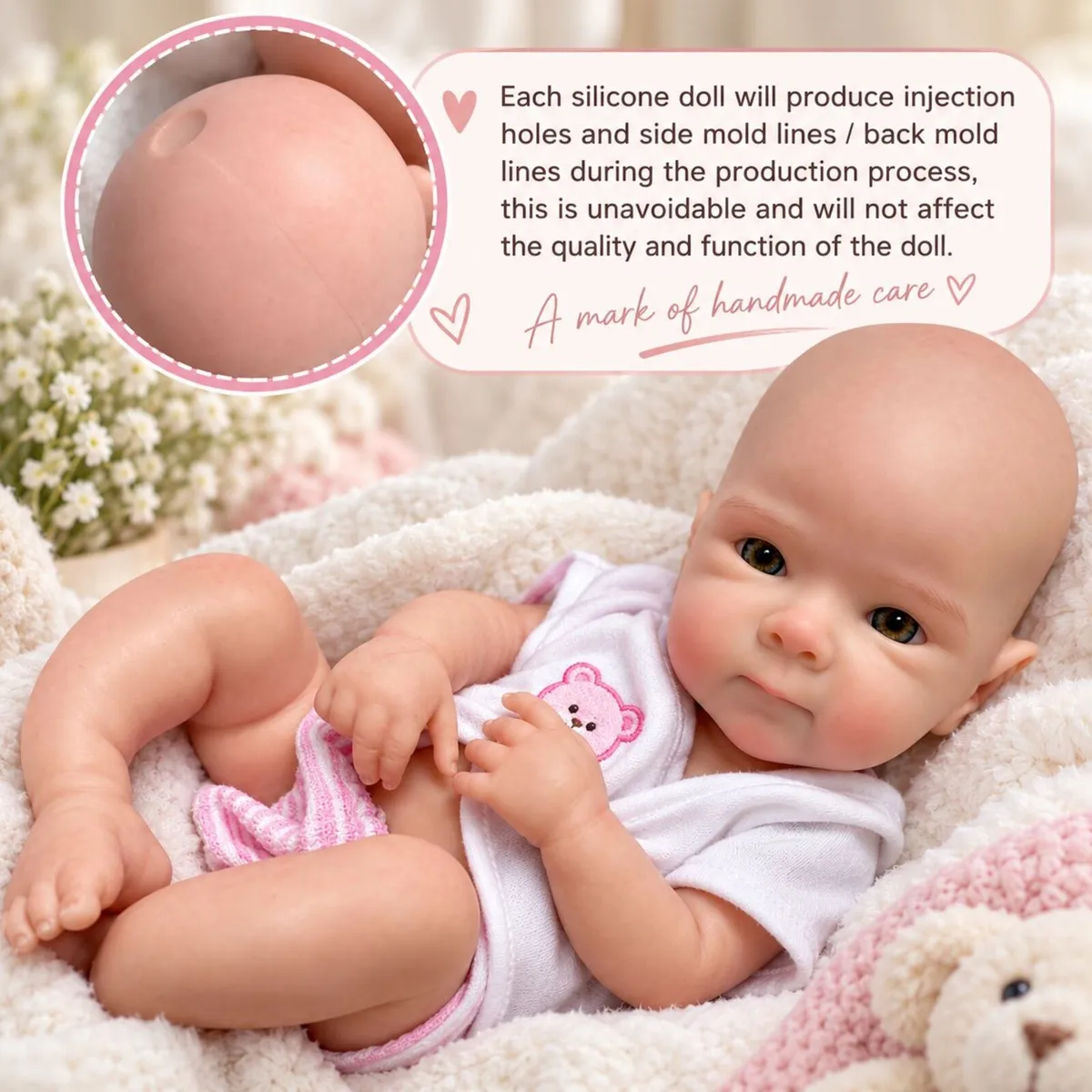 Full Body Silicone Reborn Baby Girl Doll – 0.9kg W - Image 2