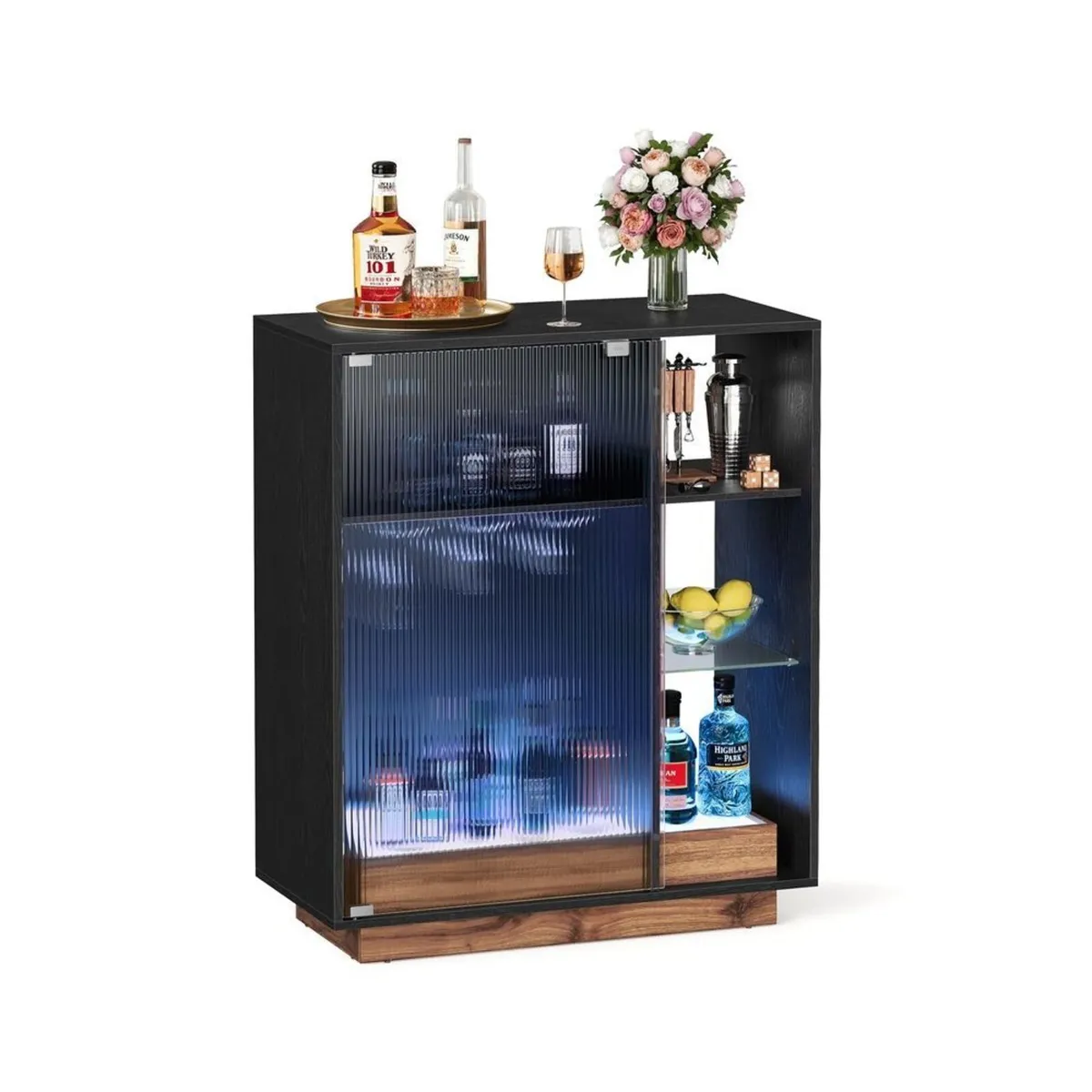LED Bar Cabinet with Fluted Glass Doors 88cm Dri - Image 3