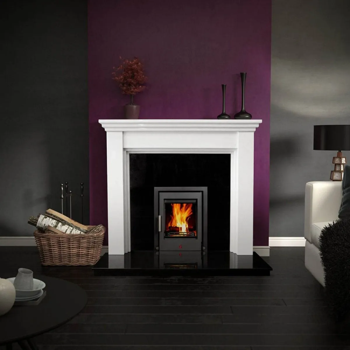 Antoinette Polished Polar White Marble Fireplace - Image 4