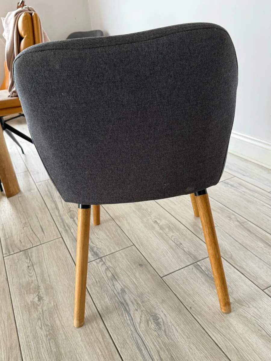 5 Dining Chairs. Grey fabric. Wooden legs. - Image 3