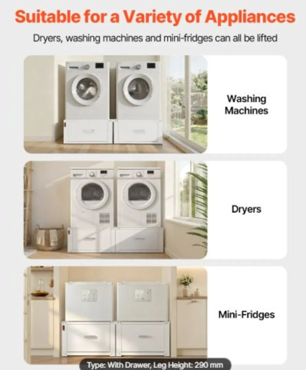 Laundry Pedestal, 290 mm Height, Washer and Dryer - Image 3