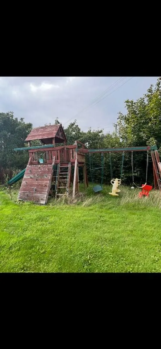 Swing set with slide and tree house - Image 3
