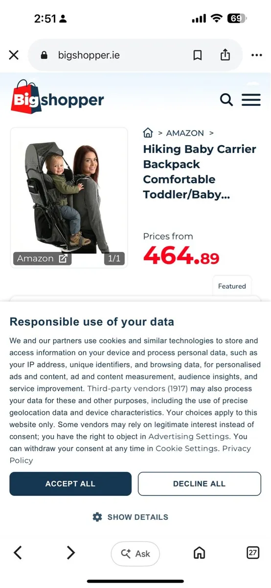 Hiking baby carrier backpack new - Image 1