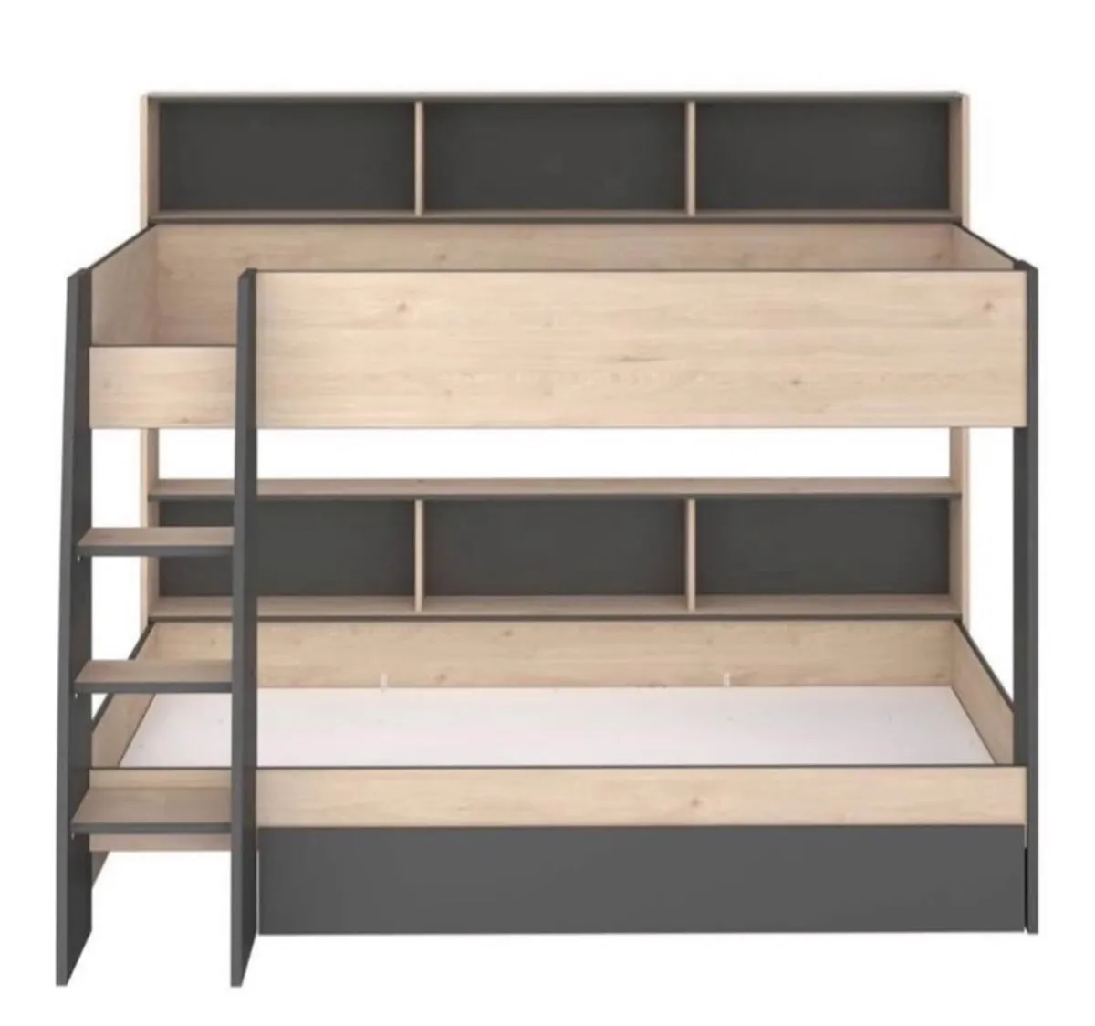 Modern Two-Tone Bunk Bed Frame with 2 Mattresses - Image 2