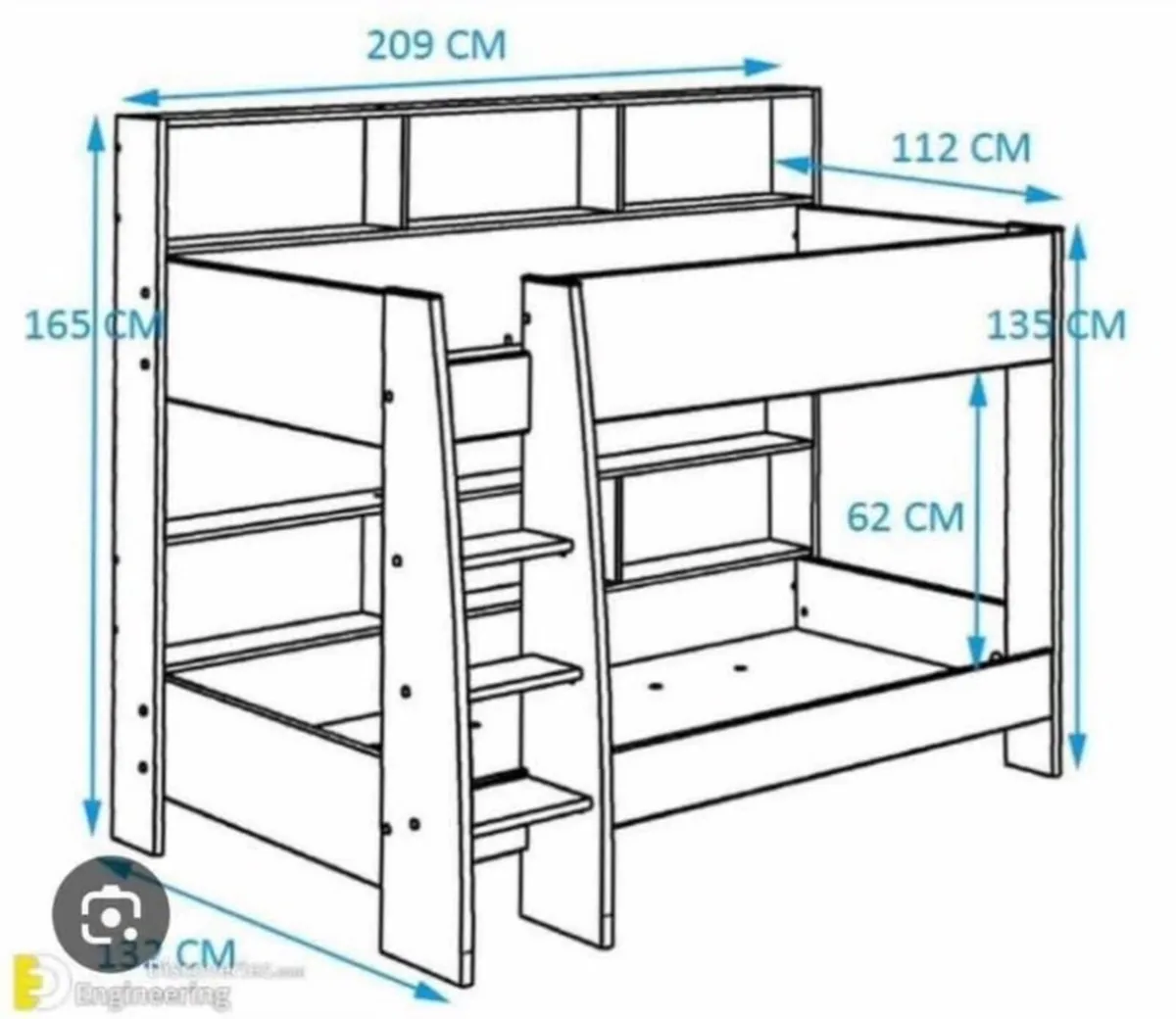 Modern Two-Tone Bunk Bed Frame with 2 Mattresses - Image 3