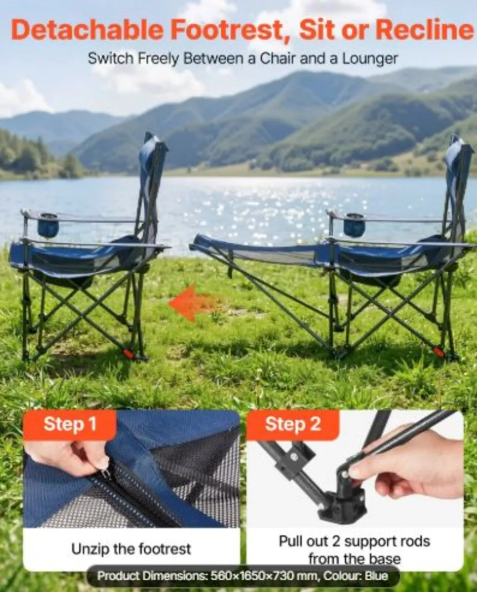 Reclining Camping Chair, 4 Adjustable Positions, - Image 2