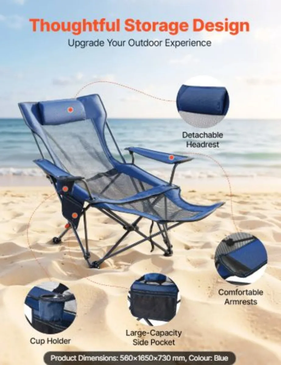 Reclining Camping Chair, 4 Adjustable Positions, - Image 3