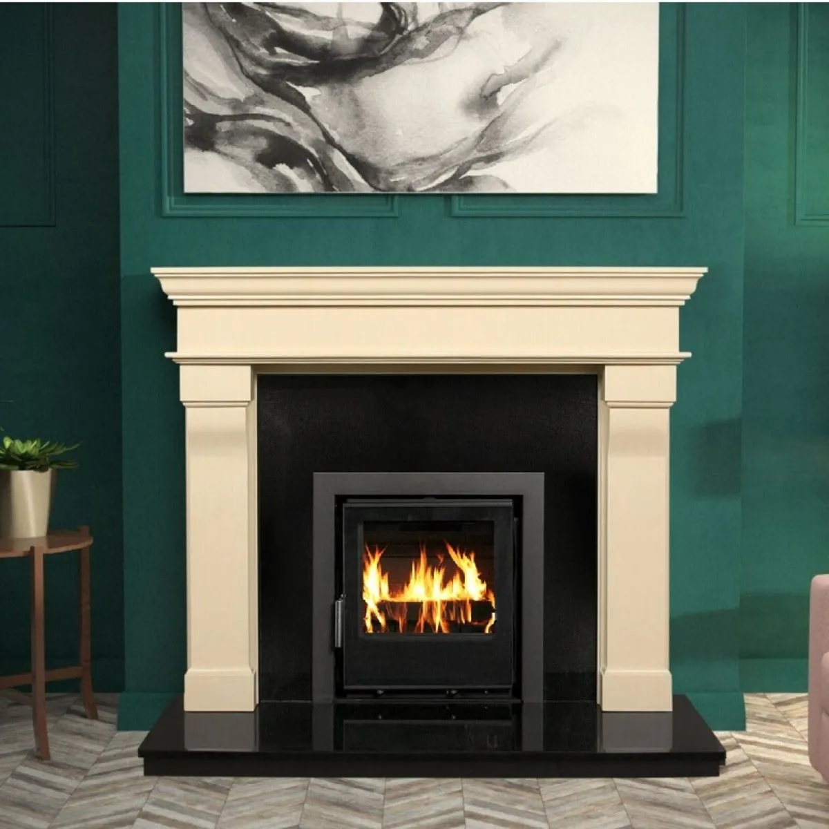 Veneto 54'' Marble Fireplace Set, Vitae 9 Fitted - Image 1