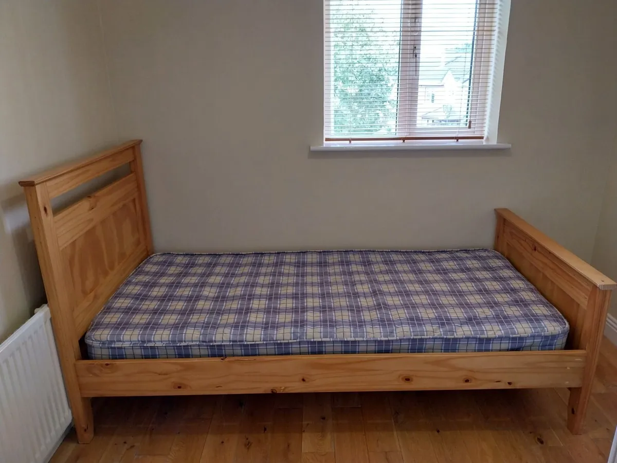Solid Wood Single Bed Frame & Mattress - Image 1