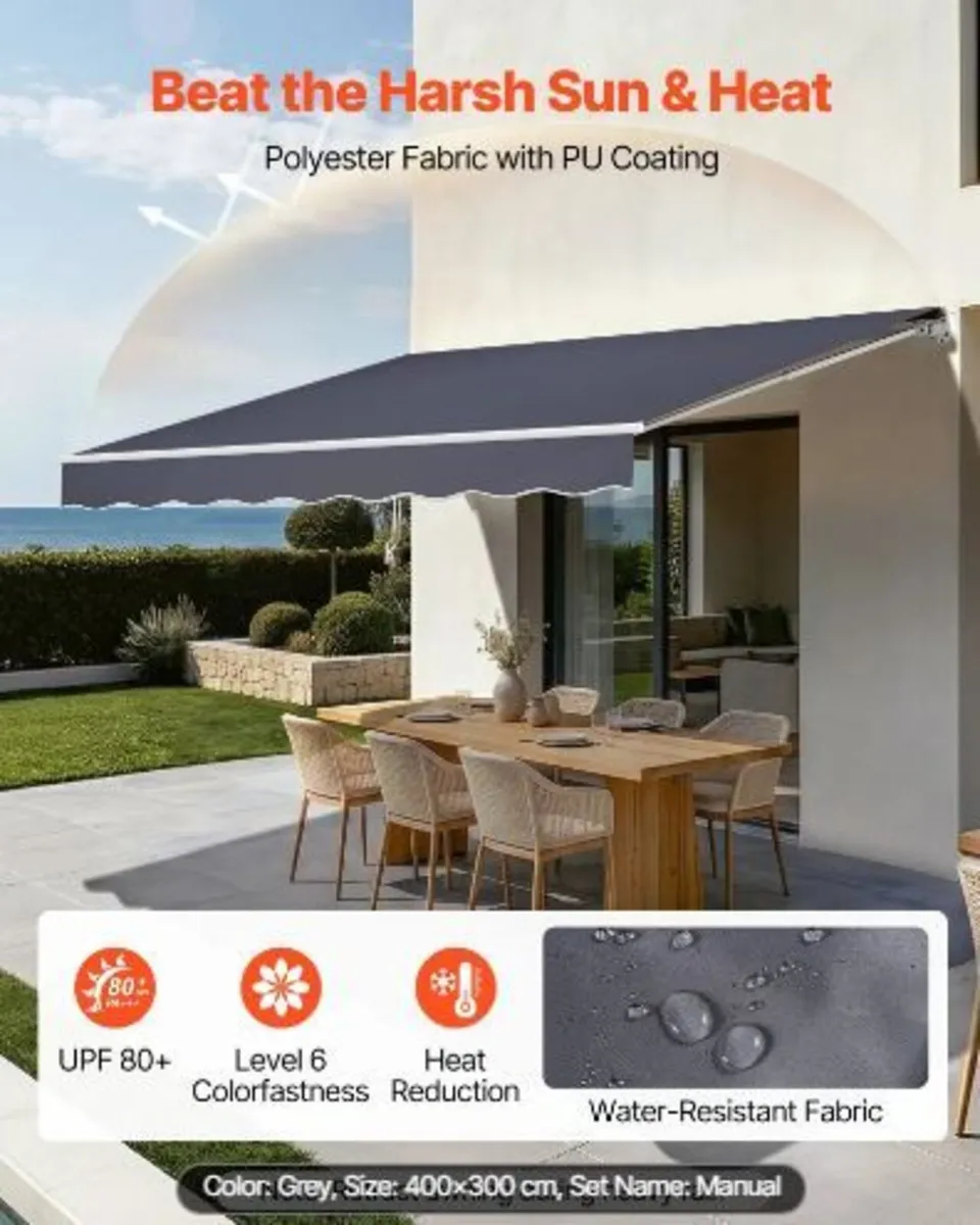 Manual Retractable Awning, 400 x 300 cm - Image 1
