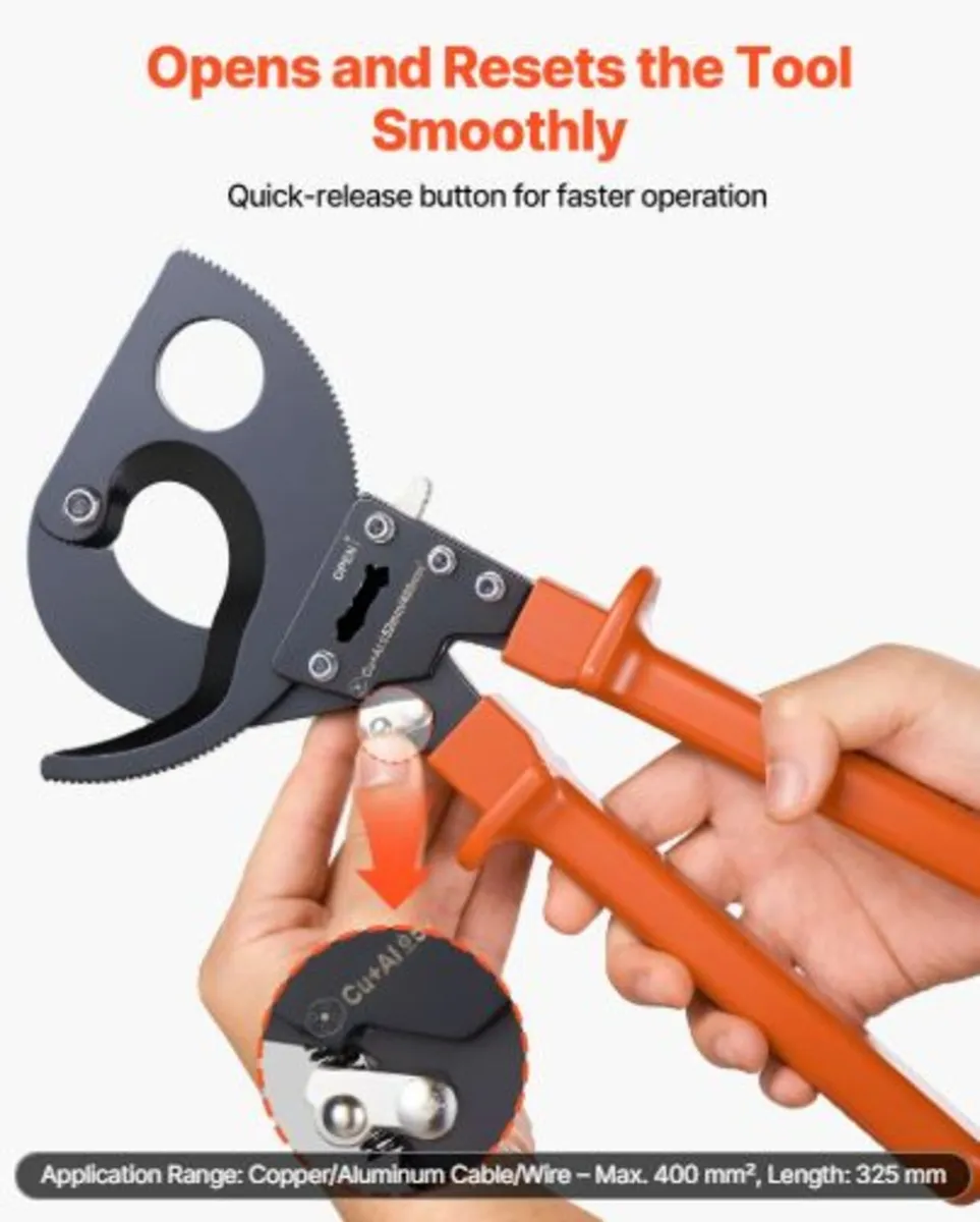 Ratcheting Cable Cutter, Spring Steel Blades - Image 3