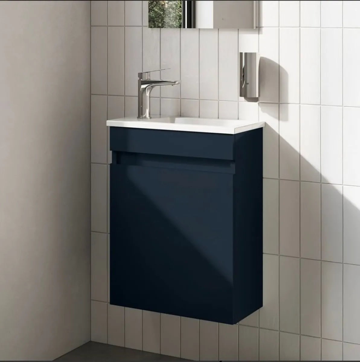 Small Navy vanity and white sink (new) - Image 1