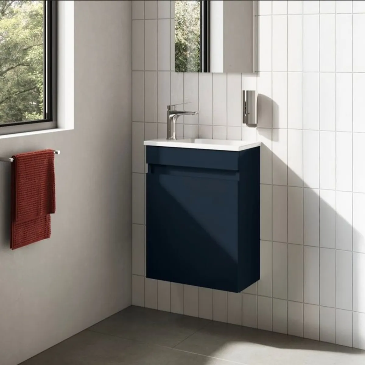 Small Navy vanity and white sink (new) - Image 2