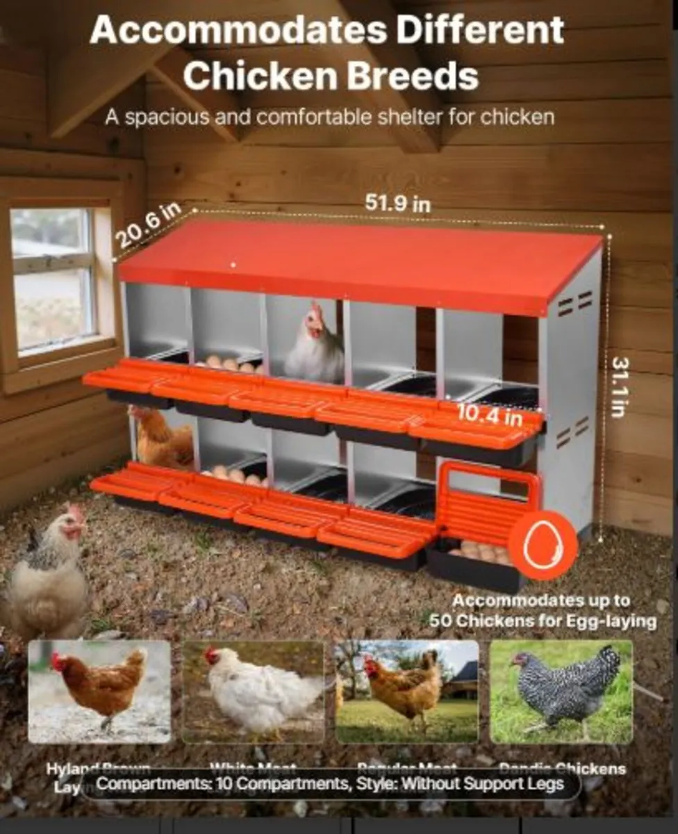 2 Tiers Chicken Nesting Boxes, 10 Compartments, - Image 2